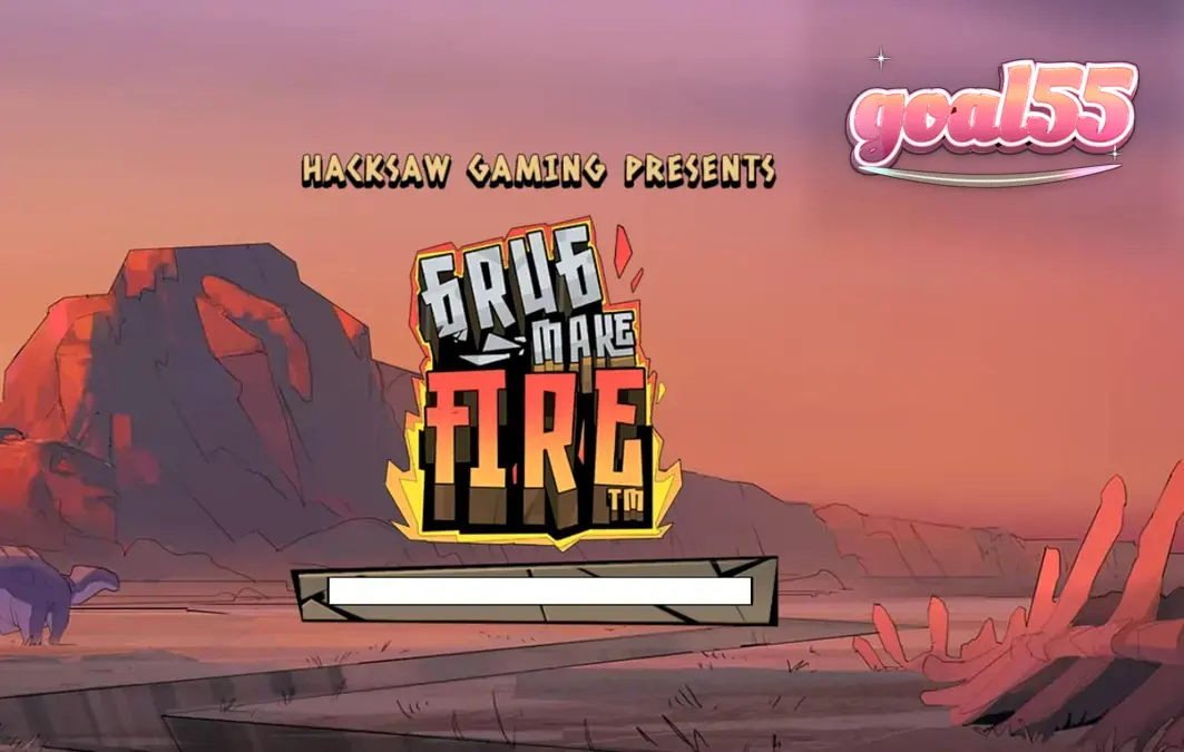 Grug Make Fire slot game interface showing burning wilds and prehistoric theme